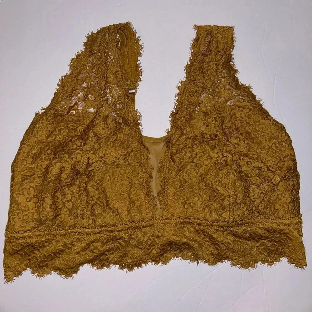 Aerie American Eagle Eyelash lace padded plunge bralette racerback sz XL